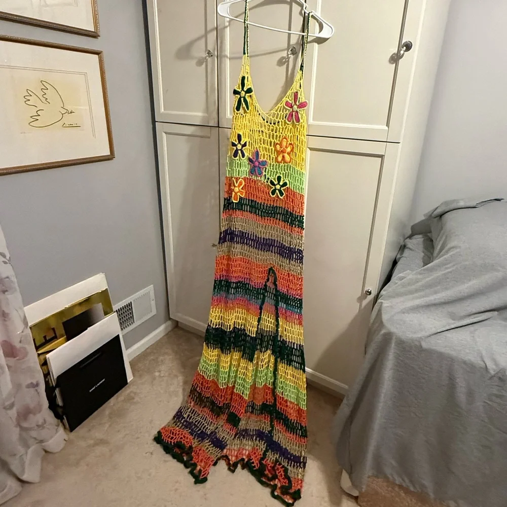 NWT Fashion Nova Naomi Multicolor Crochet Maxi Dress 2X - Picture 2 of 6
